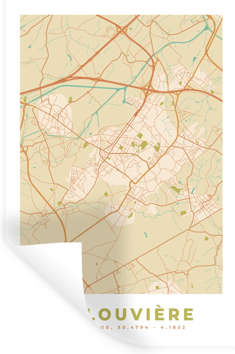 Muurstickers - Sticker Folie - Plattegrond - Vintage - La Louvière - Kaart - Stadskaart - 