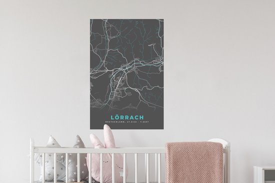 Stickers muraux - Allemagne - Blauw - Lörrach - Plan de la ville - Carte - Plan d'étage - 40x60 cm - Feuille adhésive