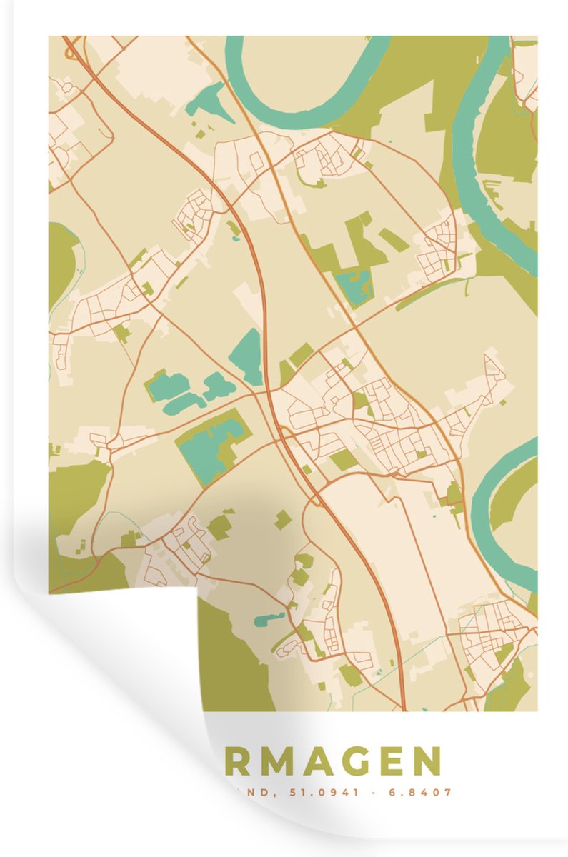 Muurstickers - Sticker Folie - Stadskaart - Vintage - Dormagen - Plattegrond - Kaart - 60x