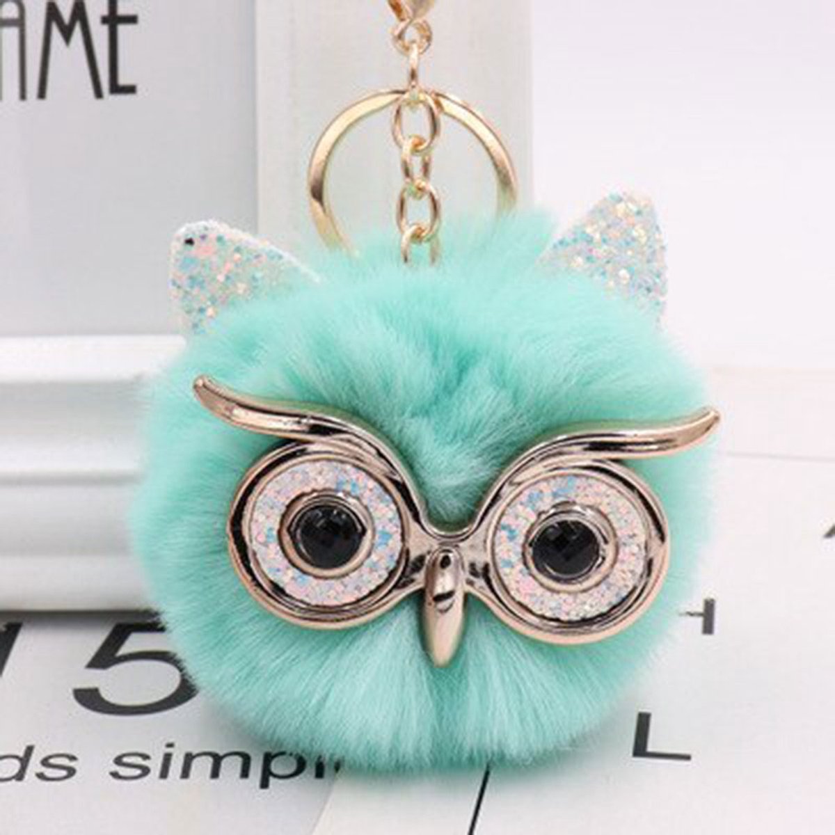 DW4Trading Sleutelhanger Pompom Uil - 8x7 cm - Mint Groen