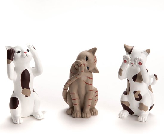 Decoratieve beeldjes - Kat - Horen zien en zwijgen - Set van 3 | bol.com