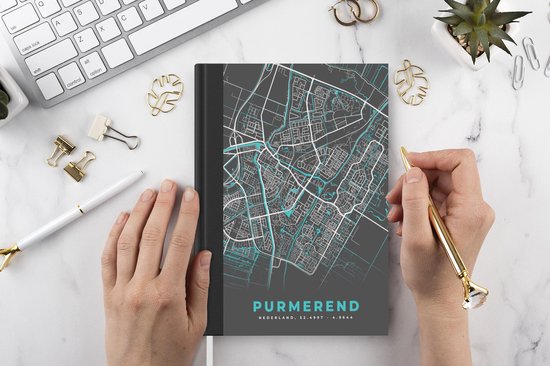 Carnet - Cahier d'écriture - Plan de la ville - Purmerend - Grijs - Blauw - Carnet - Format A5 - Bloc-notes - Carte