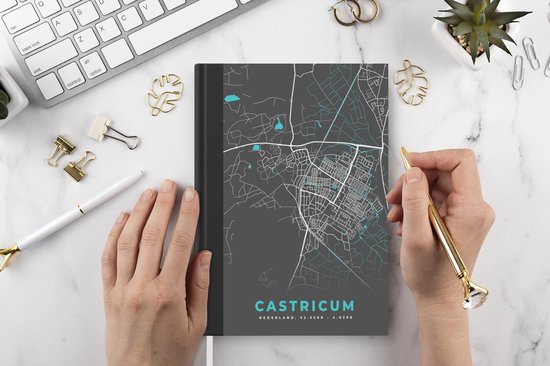Carnet - Carnet d'écriture - Plan de la ville - Castricum - Grijs - Blauw - Carnet - Format A5 - Bloc-notes - Carte