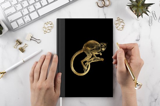 Notitieboek - Schrijfboek - Aap - Vintage - Goud - Notitieboekje klein - A5 formaat - Schrijfblok