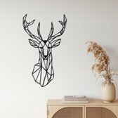 Wanddecoratie | Geometrische Hertenkop / Geometric Deer Head| Metal - Wall Art | Muurdecoratie | Woonkamer |Zwart| 56x90cm