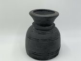 Nepalese decoratieve pot maat M grijs / zwart 18 x 14,5 cm aardewerk | 42646 | Home Sweet Home | Stoer & Sober Woonstijl