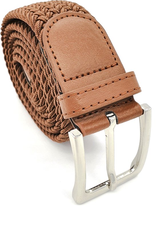 Elastische Riem - Stretch - Gevlochten Cognac 115 CM