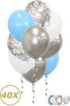 Ballons Argent Confettis Décoration Anniversaire Ballons Bleu Hélium Baby Shower Sexe Reveal Décoration - 40 Pièces