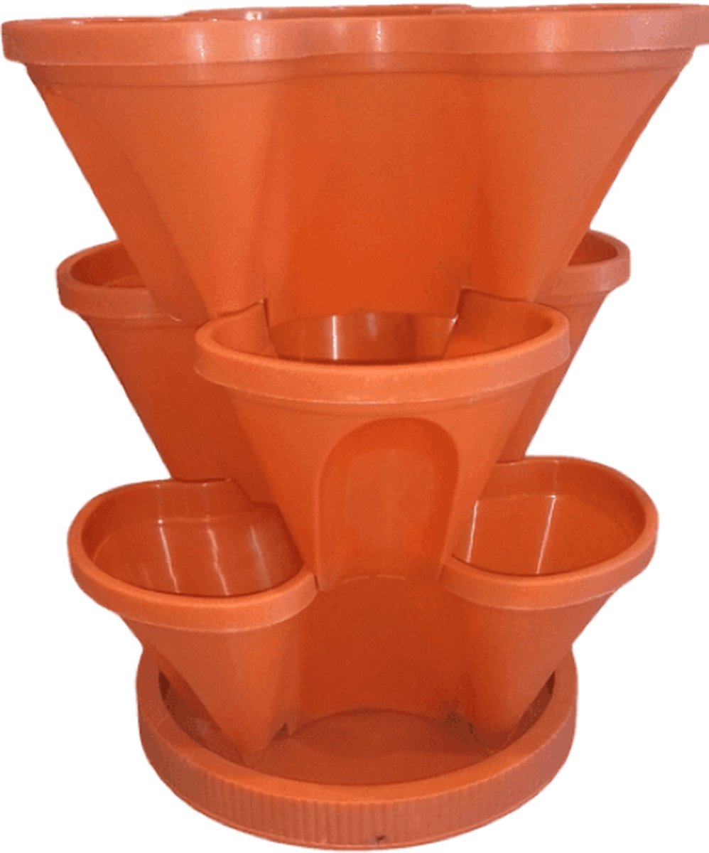 USEme Trio plantenpot - Stapelbaar - Terracotta kleur - Inclusief bodem - 3 niveaus