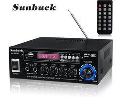 HiFi Versterker - Amplifier - SD/MP3/USB - Hifi Bluetooth Eindversterker - 2x Mic - AUX1 en AUX2 - CD/DVD - Speaker system - Incl. Afstandsbediening - 200 x 70 x 190mm - Zwart