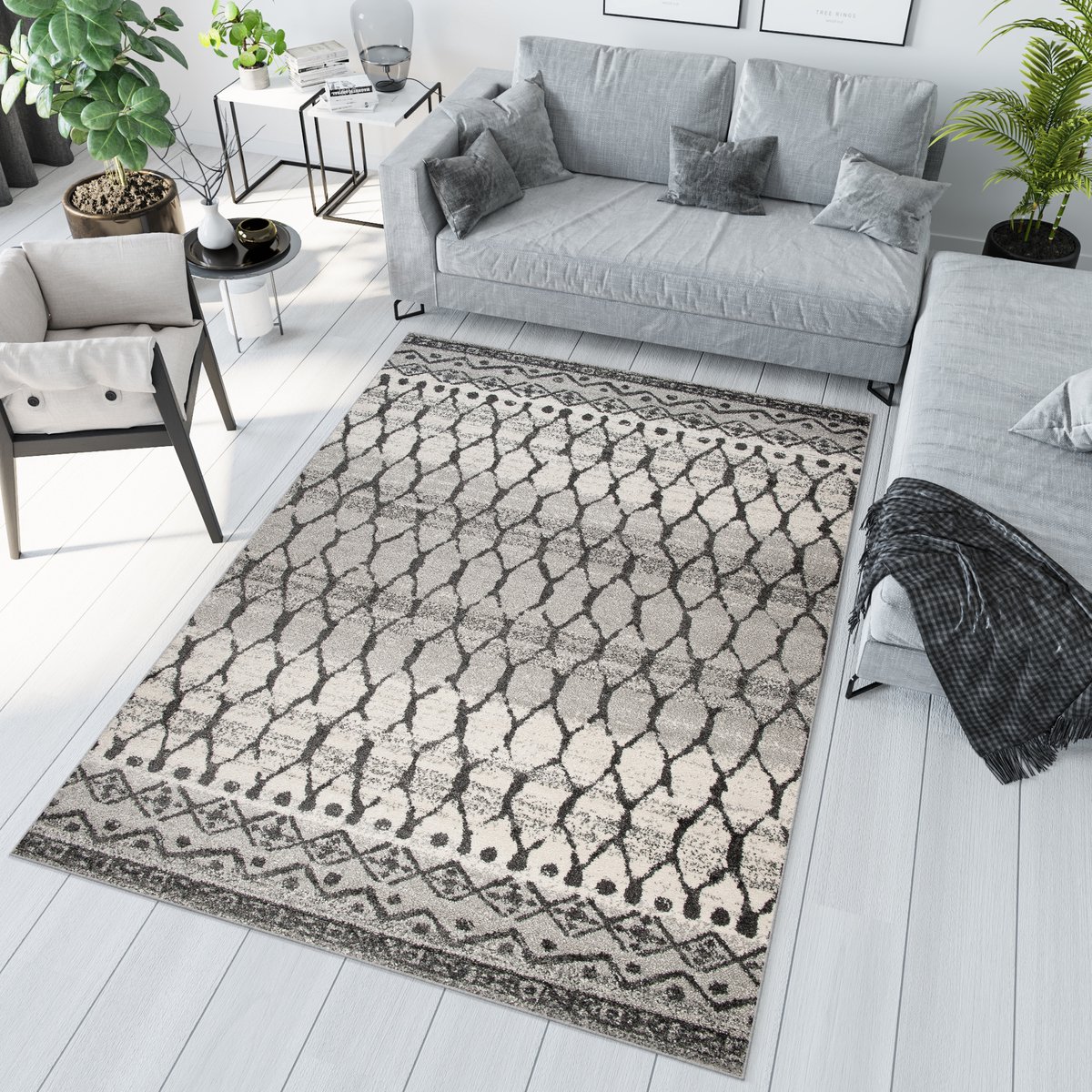 Tapiso Sari Vloerkleed Woonkamer Tapijt Boho Maat- 240x330 grijs boho