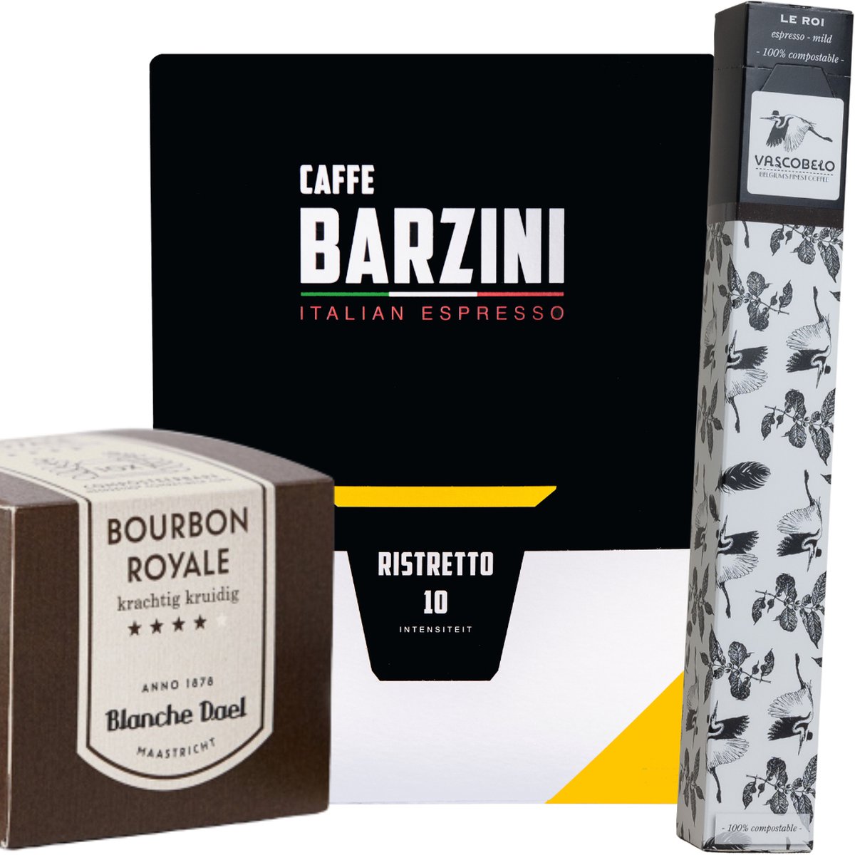 Koffiecups proefpakket Dark | 110 Cups, Barzini, Vascobelo, Segafredo & Blanche Dael koffie cups geschikt voor Nespresso apparaten