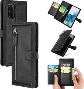 Étui à Rabat Portefeuille Vintage à Fermeture Éclair Premium pour Samsung Galaxy S22 avec Fentes pour Porte-Cartes - Noir