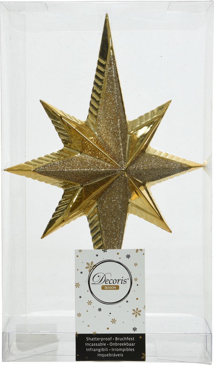 Decoris Kerstboom piek - ster vorm - goud - kunststof - 25,5 cm - kerstpiek – foto 2