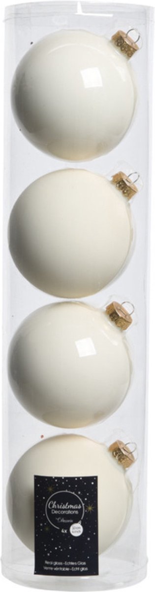 Decoris kerstballen - 4x st - wol wit - D10 cm - glas - kerstversiering