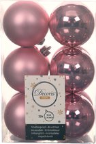 Decoris Kerstballen - 12 stuks - kunststof - roze - 6 cm