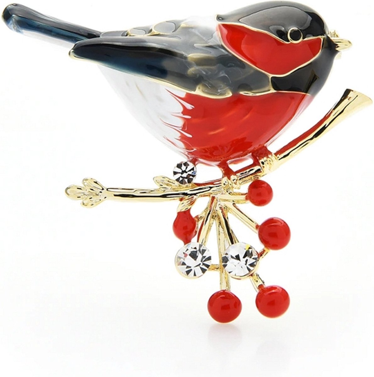 Broche 002 Vogel op tak rood