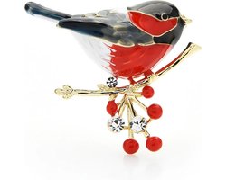 Broche 002 Vogel op tak rood