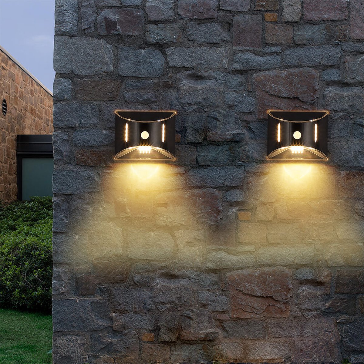 Solar wandlamp zwart 'Glare' - Voordeelset 3 stuks - Down light - Schijnwerper met bewegingssensor - Buitenlamp met sensor - Wandlamp op zonne-energie - Zwart