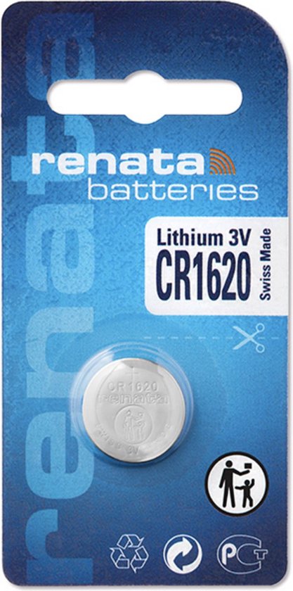 Pile au lithium Renata - Pile Knoopcel - CR1620 - 1 pièce - 3V - Fabriquée  en Suisse