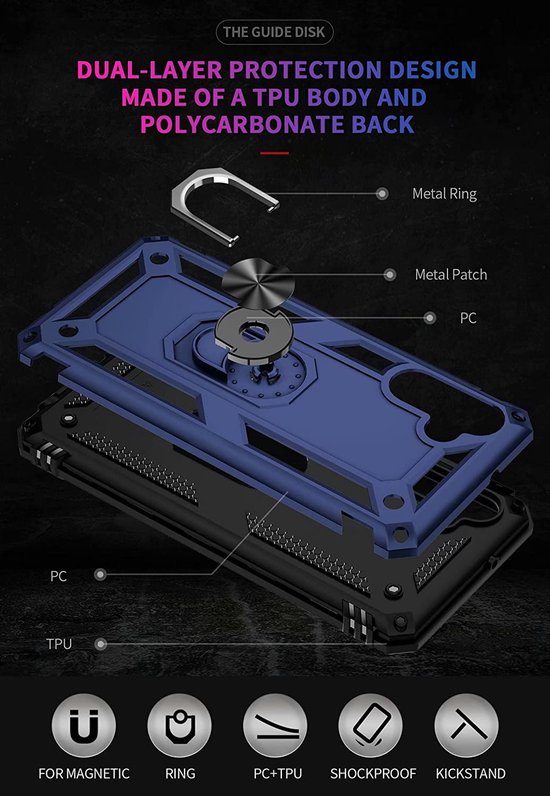 HB Hoesje Geschikt voor Samsung Galaxy A04S & M13 Blauw - Anti-Shock Hybrid Armor Back Cover - Hoes met Kickstand Ring