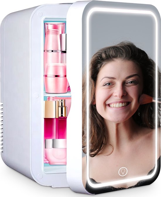 Mini koelkast: Goliving Skincare Fridge - Make-up koelkast - Beauty Koelkast - Mini-koelkast met spiegel en verlichting - Mini fridge, van het merk Goliving