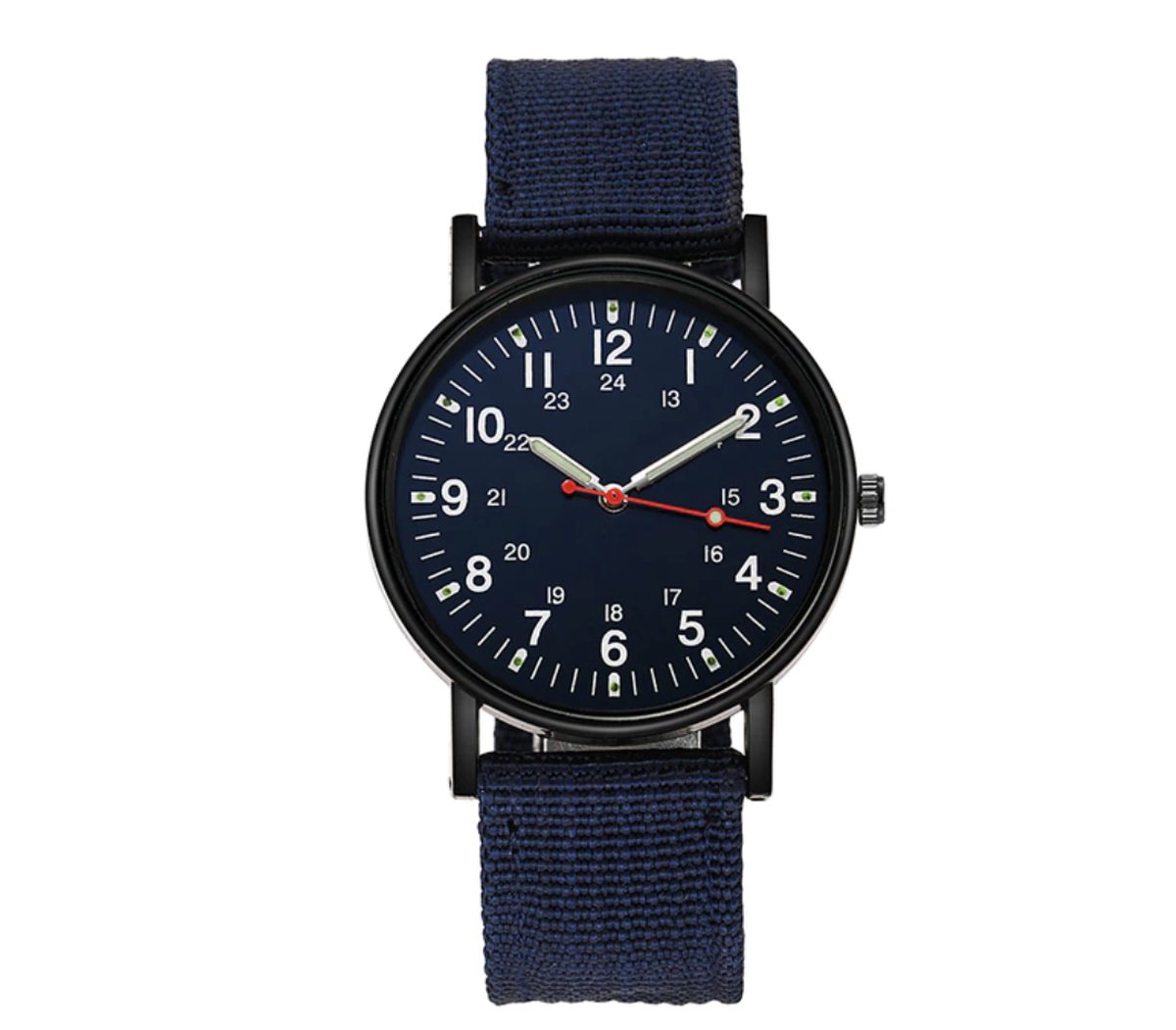 Horloge heren | donkerblauwe heren horloge | stoere heren horloge | sportieve horloge heren | donkerblauwe band horloge |  horloge lichtgevende wijzers (in het donker) | maat ⌀ 40 mm | stoffen horloge band | cadeau voor man | unisex horloge