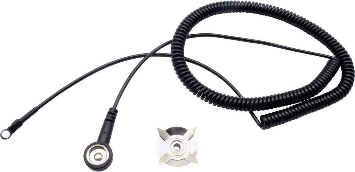 Quadrios ESD-aardingskabel 3.00 m Klem, Drukknop 10 mm, Ringkabelschoenaansluiting