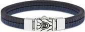 SILK Jewellery - Bracelet Argent - Chevron - 157BBU.20 - cuir bleu/noir - Taille 20