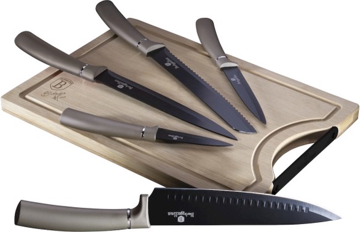 Top Choice - 6 delige keuken messenset met snijplank - Carbon