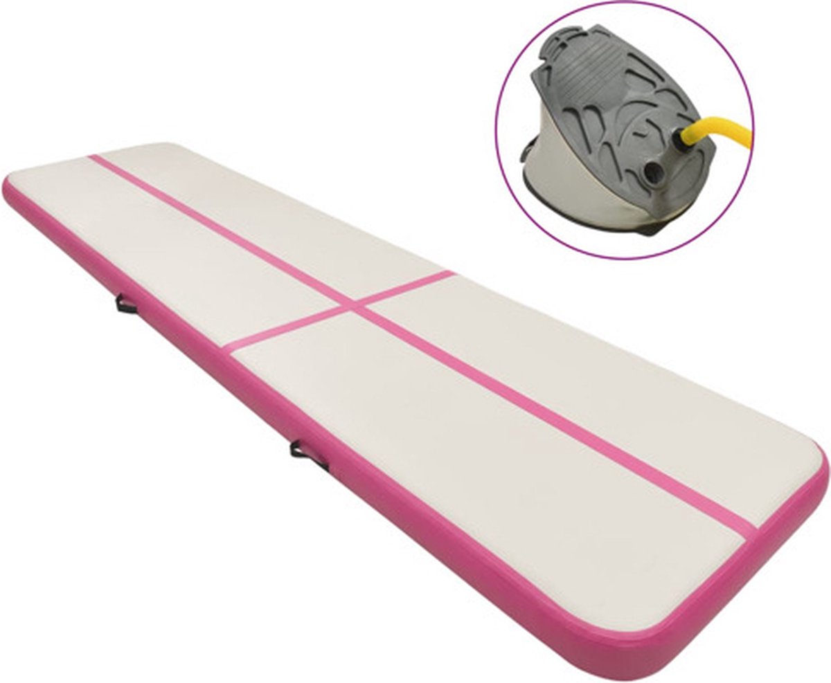 vidaXL - Gymnastiekmat - met - pomp - opblaasbaar - 600x100x20 - cm - PVC - roze