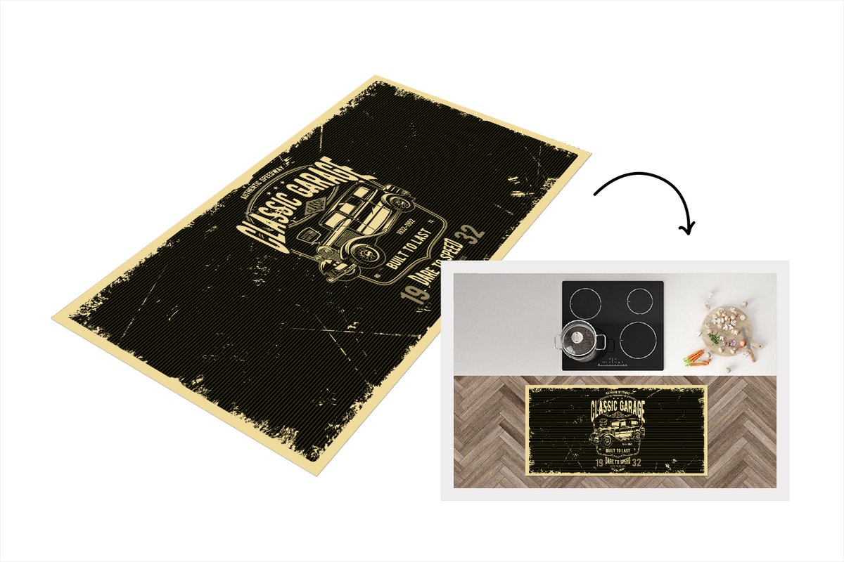 KitchenYeah Keukenloper - Loper keuken - Mancave - Auto - Garage - Retro - 120x60 cm - Keukenloper vinyl Multicolor