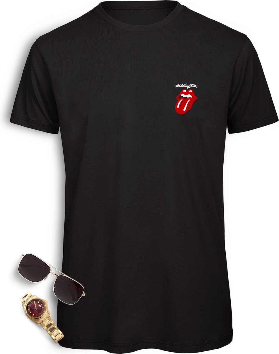 Heren t-shirt Rolling Stones - Mannen tshirt The Rolling Stones Tong - Rolling Stones t-shirt pocket print - Maten: S M L XL XXL XXXL - Tshirt kleur: zwart.
