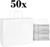 50 sacs en papier kraft Witte avec oreilles tressées 32x21,5x27cm sacs en papier Kraft avec poignée / sacs cadeaux avec poignées torsadées / sacs