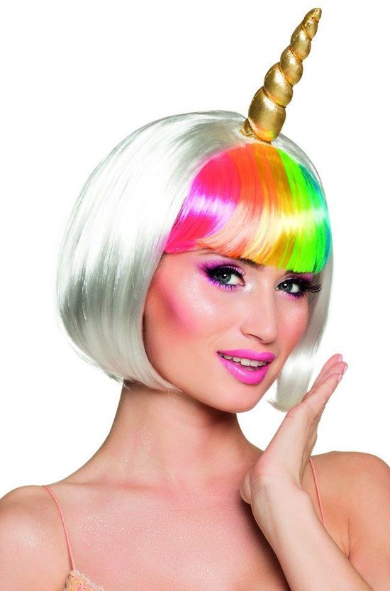 Perruque licorne blanche et arc-en-ciel pour femme - Perruque habillée