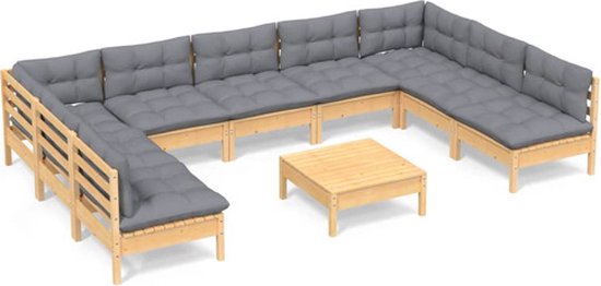 vidaXL Ensemble de salon 10 pièces avec coussins gris Bois de pin massif