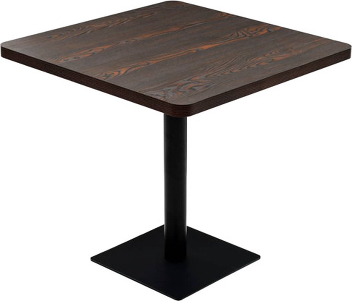 vidaXL Bistrotafel - vierkant - 80x80x75 - cm - MDF - en - staal - donker - essenkleur Donker essen