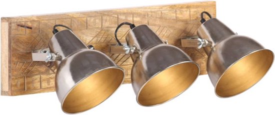 Applique industrielle E27 70x23 cm bois de manguier argenté