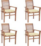 vidaXL Chaises de salle à Chaises de salle à manger 4 pièces avec coussins blanc crème en teck massif