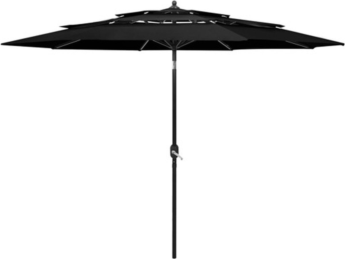 vidaXL - Parasol - 3-laags - met - aluminium - paal - 3 - m - zwart