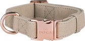 DOGA Hondenhalsband - Halsband - Steengrijs - Beige - Rosé goud - Vegan leer - maat L - bijpassende riem en dispenser mogelijk