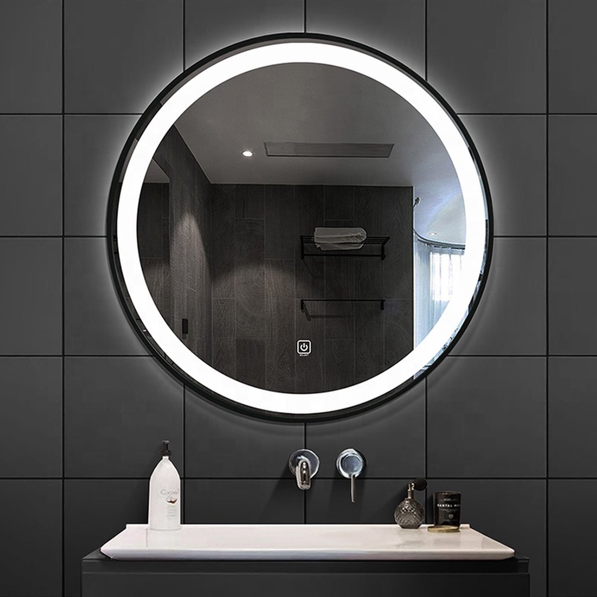 Miroir Salle Bain LED Rond: Miroir Salle de Bain Noir 60 cm