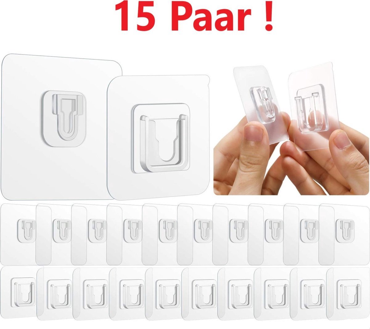 Flexigood® - Zelfklevende haken 15 Paar / extra stevig dubbelzijdig tape / muur hanger / ophanghaakjes / wand haken / dubbelzijdig schilderij haakjes / fotolijst haakjes / waterproof / zonder gaten ophangen.