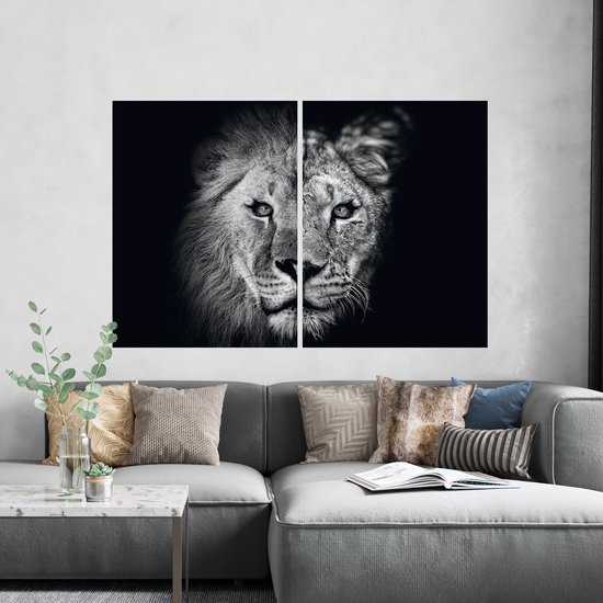 Canvas Leeuw en Leeuwin - Tweeluik - | PosterGuru