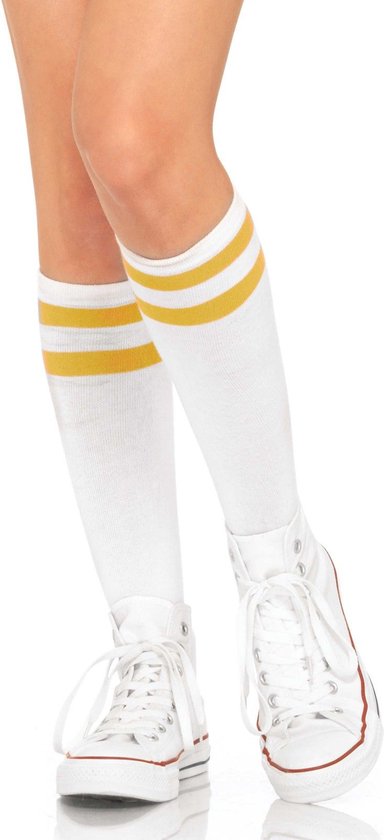 Hijsen ritme Rose kleur Athletic Knee Highs - Witte sportieve kniekousen met gele strepen - Cheerleader  sokken | bol.com