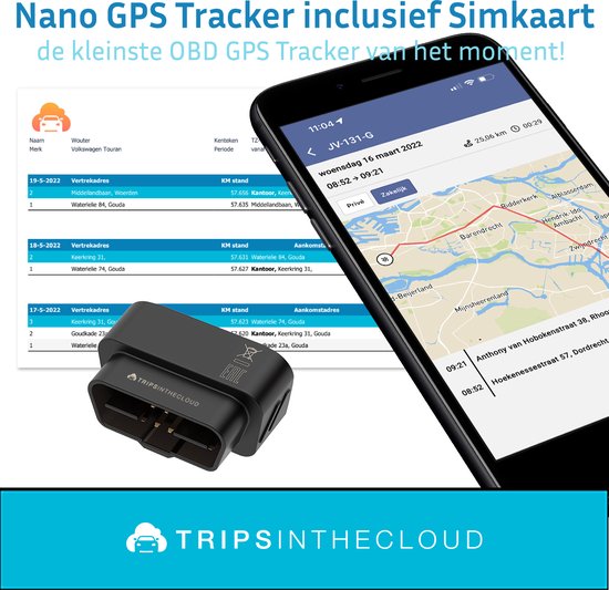 Trips in the cloud Auto OBD - gps tracker - ritregistratie / kilometerregistratie - volgsysteem - zelf te installeren