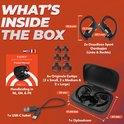 Inhoud van de doos: 2 oordopjes, oplaadcase, USB-C kabel, 6 eartips en handleiding in NL, EN, FR.