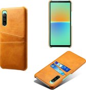 Sony Xperia 10 IV Hoesje - MobyDefend Lederen Backcover Met Vakjes Voor Pasjes - Cognacbruin - GSM Hoesje - Telefoonhoesje Geschikt Voor Sony Xperia 10 IV