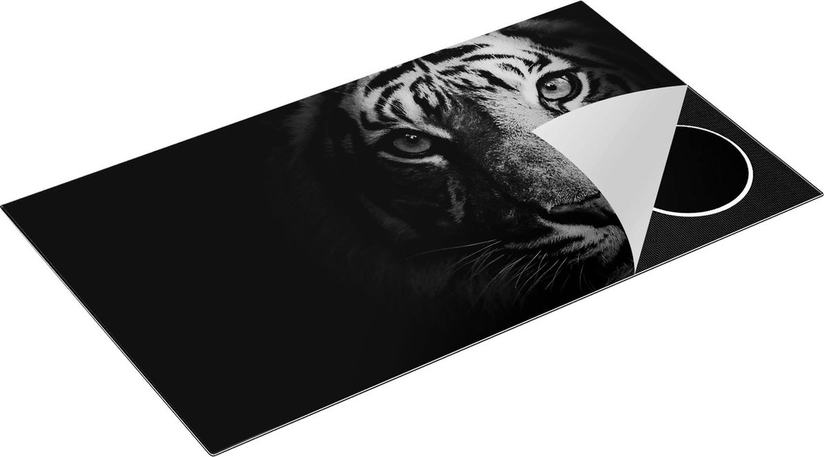 Chefcare Inductie Beschermer Tijgerkop - Tijger - Zwart Wit - 91,6x52,7 cm - Afdekplaat Inductie - Kookplaat Beschermer - Inductie Mat