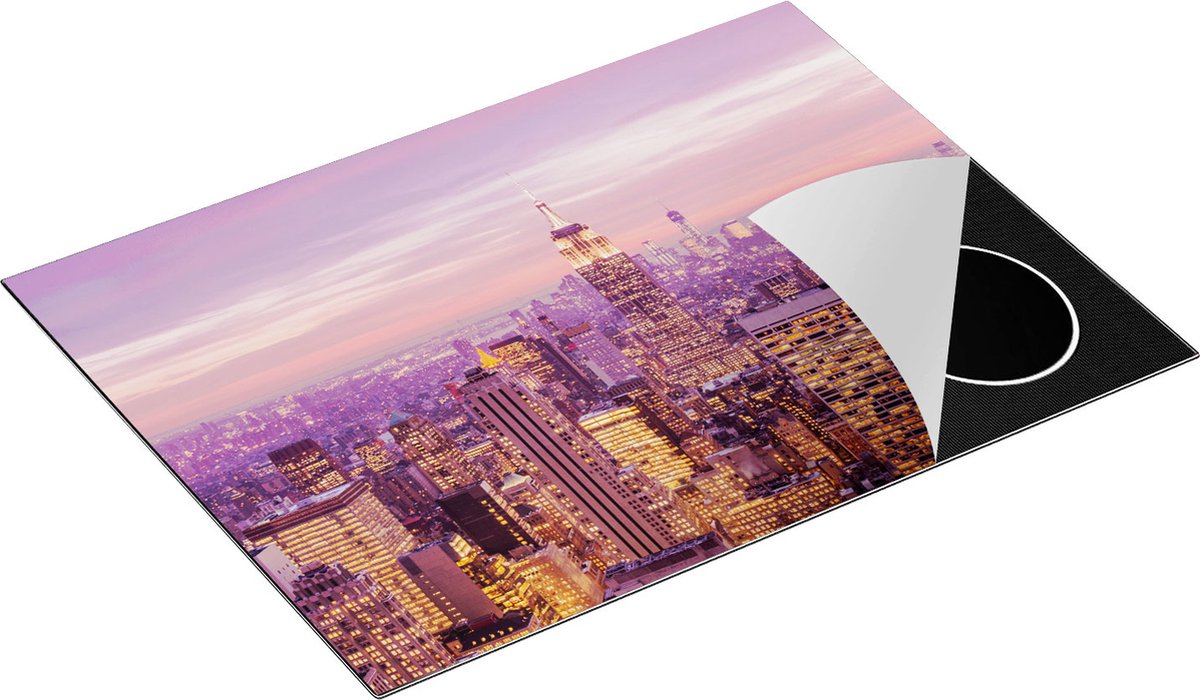 Chefcare Inductie Beschermer New York Skyline met Lichten bij Zonsondergang - 70x55 cm - Afdekplaat Inductie - Kookplaat Beschermer - Inductie Mat